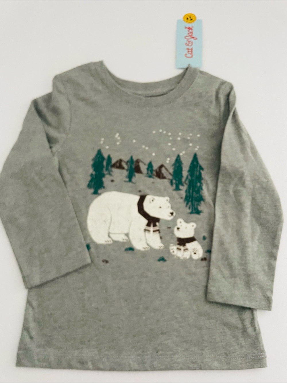 Cat & Jack Gray Polar Bear Family Graphic Long-Sleeve Tee
